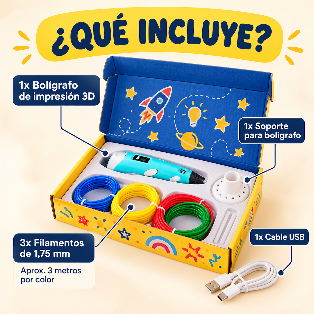 Lápiz 3D Creativo para Niños + Regalo de 10 Filamentos de Colores