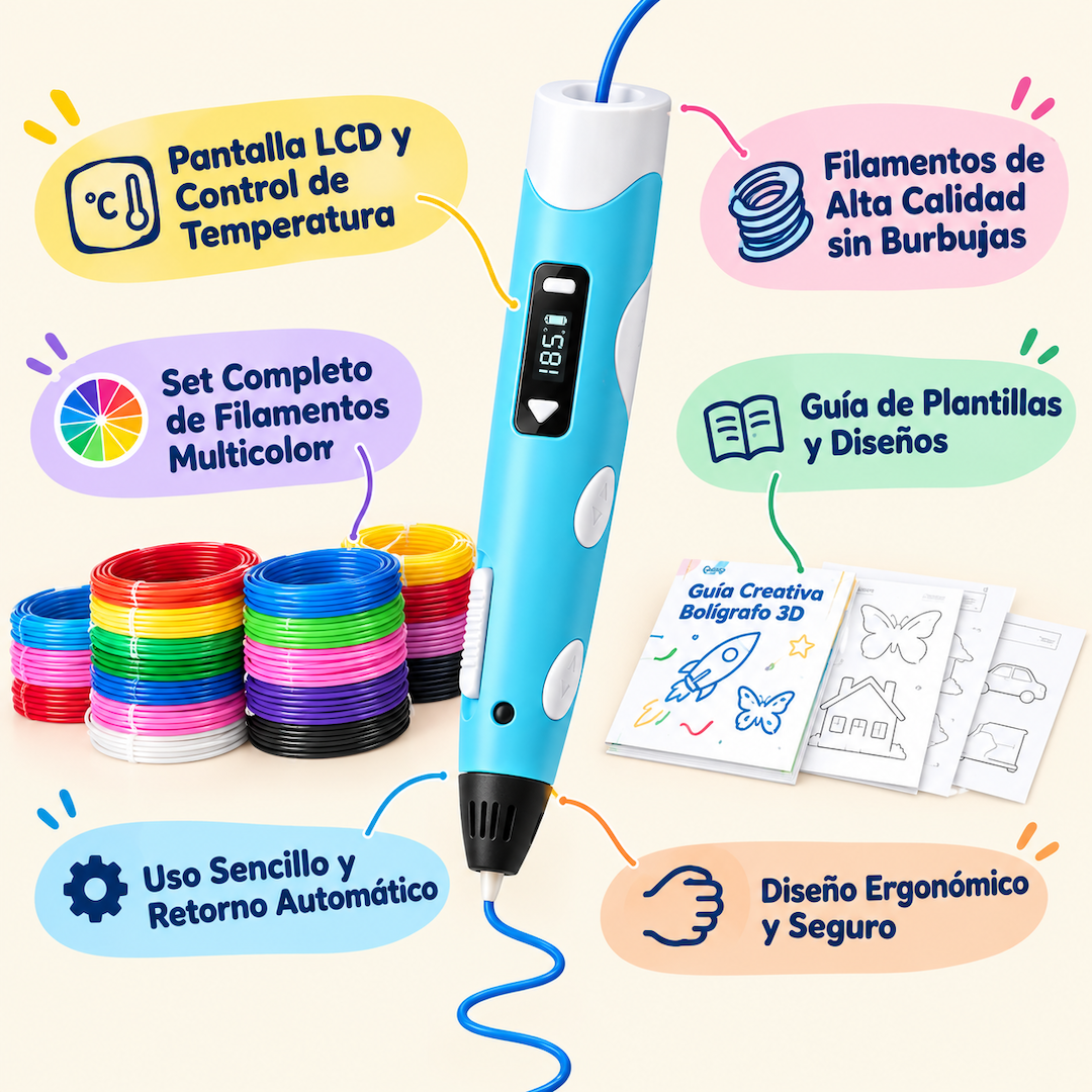 Lápiz 3D Creativo para Niños + Regalo de 10 Filamentos de Colores