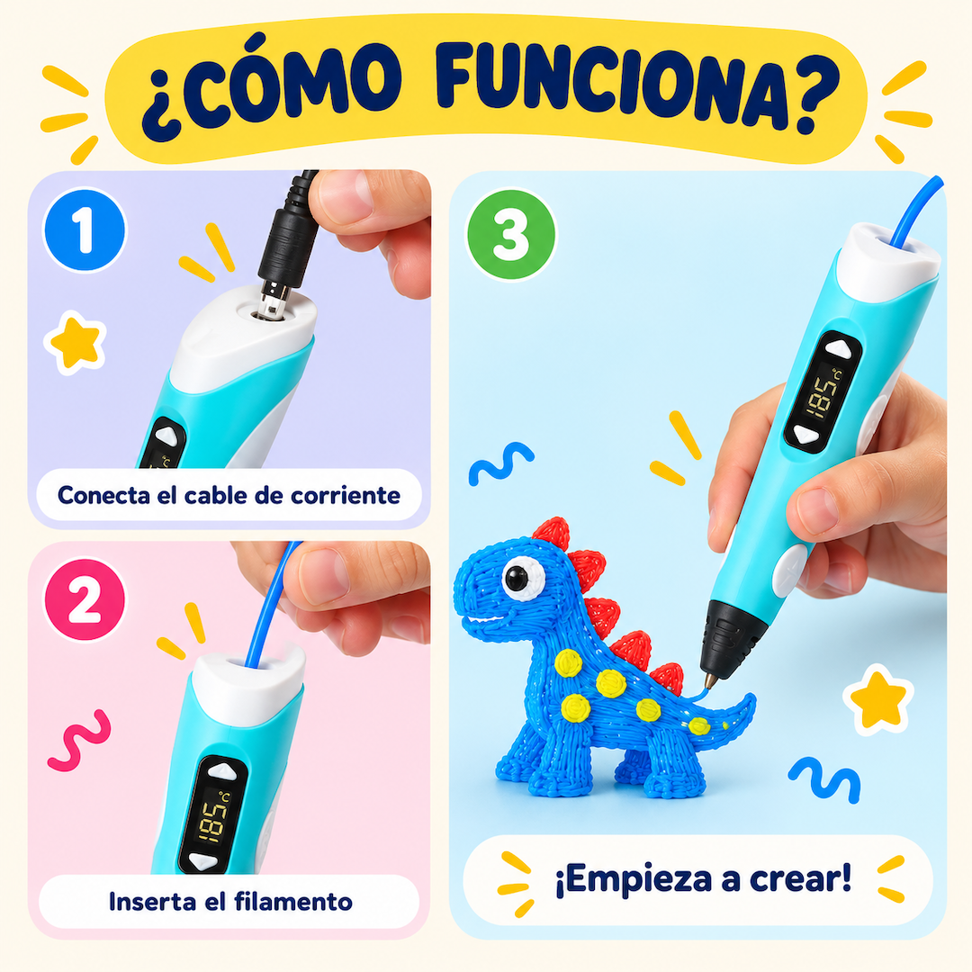 Lápiz 3D Creativo para Niños + Regalo de 10 Filamentos de Colores